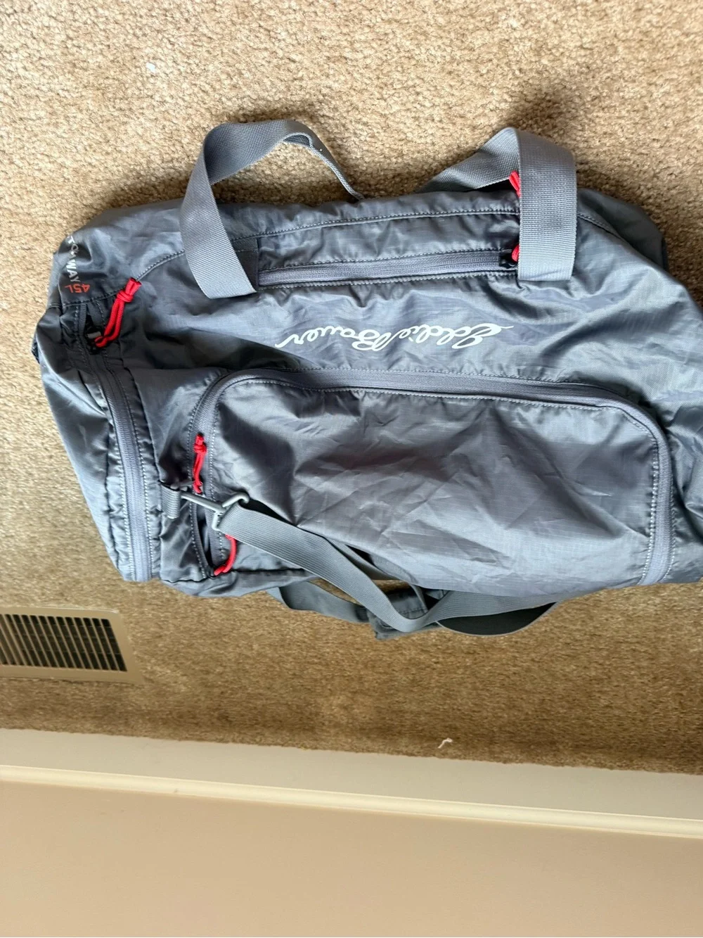 Eddie Bauer Stowaway Packable 45L duffle bag ripstop gray travel packable